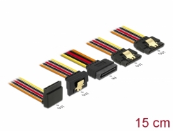 60147 Delock Kabel SATA 15 pin zasilający męski z funkcją zatrzasku > SATA 15 pin zasilający żeński 2 x prosty / 1 x dół / 1 x górę 15 cm