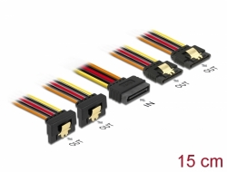 60150 Delock Kabel SATA 15 pin zasilający męski z funkcją zatrzasku > SATA 15 pin zasilający żeński 2 x prosty / 2 x dół 15 cm