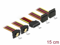 60153 Delock Kabel SATA 15 pin zasilający męski z funkcją zatrzasku > SATA 15 pin zasilający żeński 2 x dół / 2 x górę 15 cm