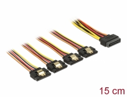 60156 Delock 15 pin-es SATA kábel bemeneti zár funkcióval > 15 pin-es SATA tápcsatlakozó kimeneti 4 x egyenes 15 cm