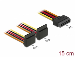 60170 Delock Kabel SATA 15 Pin Strom Stecker mit Einrastfunktion > 2 x SATA 15 Pin Strom Buchse oben 15 cm