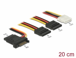 60171 Delock Napájecí kabel SATA 15 pin samec > 3 x SATA samice + 1 x Molex 4 pin samice 20 cm (PCB)
