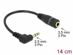 65397 Delock Cable Audio Stereo 2.5 mm male angled > 3.5 mm female 3 pin 14 cm