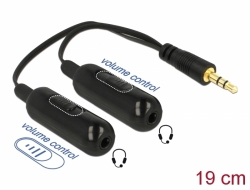 65683 Delock Adapterkabel Audio Splitter Klinkenstecker 3,5 mm 3 Pin > 2 x Klinkenbuchse 3,5 mm 3 Pin + Lautstärkeregler 19 cm