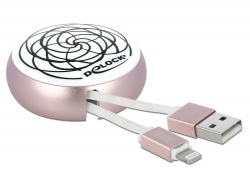 85817 Delock Cable retráctil USB Tipo-A a Lightning™ blanco / rosa pálido
