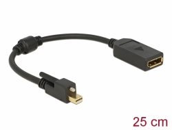 62638 Delock Προσαρμογέας αρσενικού mini DisplayPort 1.2 με βίδα > θηλυκό DisplayPort 4K μαύρο