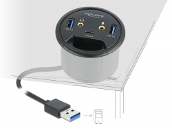 62794 Delock 3 Port Tisch-Hub 1 x USB Type-C™ und 2 x USB Typ-A + HD-Audio Ports 
