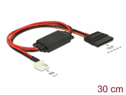 62906 Delock Convertor tensiune cablu Floppy, 4 pini, tată, 5 V > SATA, 15 pini, mamă, 3,3 V + 5 V