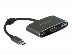 62992 Delock Adapter USB Type-C™ apa > VGA anya (DP Alt mód) + USB A-típusú + USB Type-C™ PD