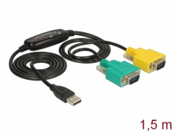 63466 Delock Adapter, USB 2.0 A-típusú > 2 db soros DB9 RS-232