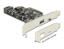 89606 Delock PCI Express x4 kártya > 1 x külső USB Type-C™ anya csatlakozó PD (Táp) funkcióval maximum 93 Watt + 1 x külső USB 3.1 A-típusú anya csatlakozóval