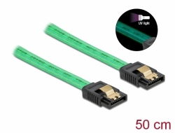 82069 Delock 6 Gb/s SATA kábel UV fényhatással zöld színű, 50 cm