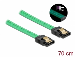 82112 Delock 6 Gb/s SATA kábel UV fényhatással zöld színű, 70 cm