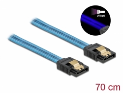 82133 Delock 6 Gb/s SATA kábel UV fényhatással kék színű, 70 cm