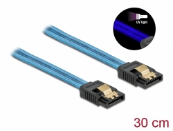 82127 Delock 6 Gb/s SATA kábel UV fényhatással kék színű, 30 cm