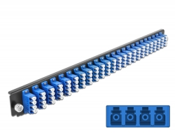 43369 Delock Přední panel spojovací krabice rozměru 19″ na 24 vývodů, LC Quad, modrý