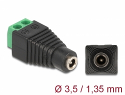 66730 Delock Adapter, DC, 1,35 x 3,5 mm, csatlakozóhüvely > 2 tűs csatlakozóblokk