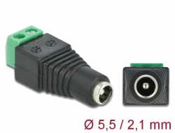 65421 Delock Adapter, DC, 5,5 x 2,1 mm, csatlakozóhüvely > 2 tűs csatlakozóblokk