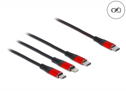 86711 Delock Cablu de încărcare USB 3 în 1 USB Type-C™ la Lightning™ / Micro USB / USB Type-C™, 1 m negru / roșu