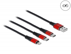 86709 Delock USB Ladekabel 3 in 1 Typ-A zu Lightning™ / 2 x USB Type-C™ 1 m schwarz / rot