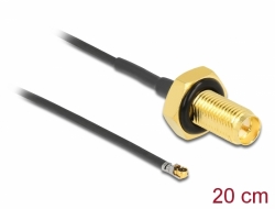 12657 Delock Antenna Cable RP-SMA jack bulkhead to I-PEX Inc., MHF® 4L LK plug 1.37 20 cm thread length 10 mm splash proof