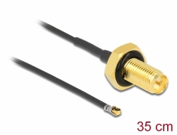 12659 Delock Antenna Cable RP-SMA jack bulkhead to I-PEX Inc., MHF® 4L LK plug 1.37 35 cm thread length 10 mm splash proof