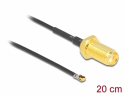 12662 Delock Câble d'antenne SMA femelle sur cloison vers I-PEX Inc., MHF® 4L LK mâle 1.37 20 cm Longueur filetée 10 mm