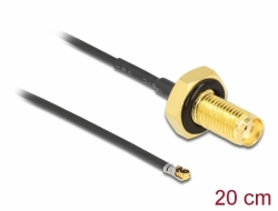 12663 Delock Anténní kabel SMA samice montážní panel na I-PEX Inc., MHF® 4L LK samec 1.37 20 cm déa závitu 10 mm odolnost proti stříkající vodě