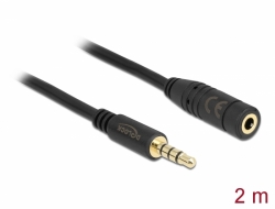 84667 Delock Cable de extensión para conector estéreo de 3,5 mm de 4 pines macho a hembra de 2 m negro