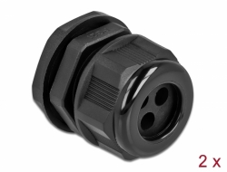 60377 Delock Cable Gland PG21 for round cable with three cable entries black 2 pieces