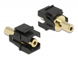 86858 Delock Modul Keystone ze stereofonního zásuvkového 3 pinového konektoru 3,5 mm na 3 pinový stereofonní zásuvkový konektor 3,5 mm, zlacený, černý