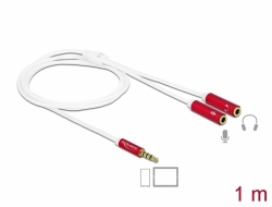 66520 Delock Adaptér sluchátek z 1 x 3,5 mm 4 pinového stereofonního zástrčkového konektoru na 2 x 3,5 mm 4 pinový stereofonní zásuvkový konektor textilním stíněním 1 m