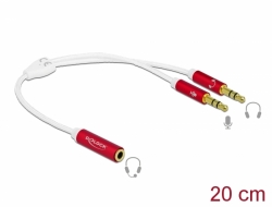 66523 Delock Headset-adapter stereojack hona 3,5 mm 4-polig till 2 x stereojack hane 3,5 mm 3-polig (CTIA) med textilskärmning 20 cm