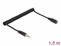 86768 Delock Navojni produžetak kabela 3 pinski 3,5 mm stereo utikač muški na stereo utikač ženski, 1,5 m crni