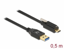 84025 Delock Cable SuperSpeed USB 10 Gbps (USB 3.2 Gen 2) Tipo-A macho a USB Type-C™ macho con tornillo en la parte superior 0,5 m
