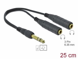 66494 Delock Splitter Audio da 6,35 mm 1 x maschio a 2 x femmina a 3 pin nero da 25 cm 