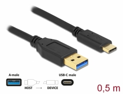 83869 Delock SuperSpeed USB 10 Gbps (USB 3.2 Gen 2) kábel A-típusú - USB Type-C™ csatlakozó végekkel 0,5 m