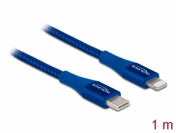 85416 Delock Câble de données et de chargement USB Type-C™ vers Lightning™ pour iPhone™, iPad™ et iPod™, bleu 1 m MFi