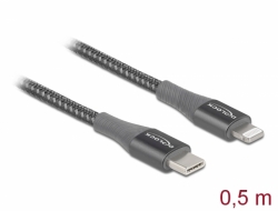 86630 Delock Data- och laddningskabel USB Type-C™ till Lightning™ för iPhone™, iPad™ och iPod™ grå 0,5 m MFi