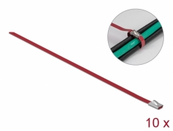 18777 Delock Attache de câble en acier inoxydable L 200 x l 4,6 mm, rouge, 10 unités