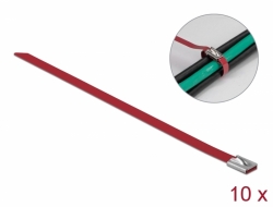 18781 Delock Attache de câble en acier inoxydable L 200 x l 7,9 mm, rouge, 10 unités