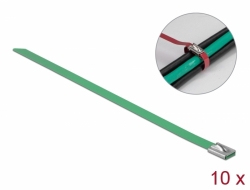 18805 Delock Nerezové kabelové vázací pásky D 200 x Š 7,9 mm, zelený, 10 ks