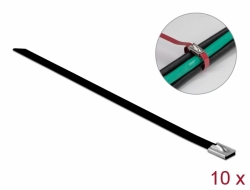 18813 Delock Attache de câble en acier inoxydable L 200 x l 7,9 mm, noir, 10 unités