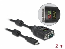 90414 Delock Adaptér USB Type-C™ na sériové rozhraní DB9 s devíti LED se zkoušečkou rozhraní RS-232