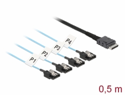85468 Delock Cablu cu conector OCuLink SFF-8611 > 4 porturi SATA cu 7 pini 0,5 m metal