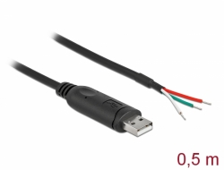 63497 Delock Adapterkabel USB 2.0 Typ-A zu seriell RS-232 mit 3 offenen Kabelenden 0,5 m