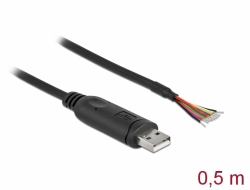 90415 Delock Adapterkabel USB 2.0 Typ-A zu seriell RS-232 mit 9 offenen Kabelenden + Schirmung 0,5 m