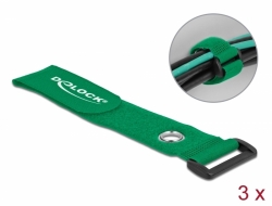 19553 Delock Hook-and-loop cable tie with Loop and Fastening Eyelet L 280 x W 38 mm green 3 pieces