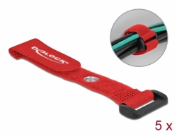 19538 Delock Hook-and-loop cable tie with Loop and Fastening Eyelet L 150 x W 20 mm red 5 pieces