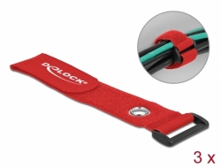 19550 Delock Hook-and-loop cable tie with Loop and Fastening Eyelet L 280 x W 38 mm red 3 pieces